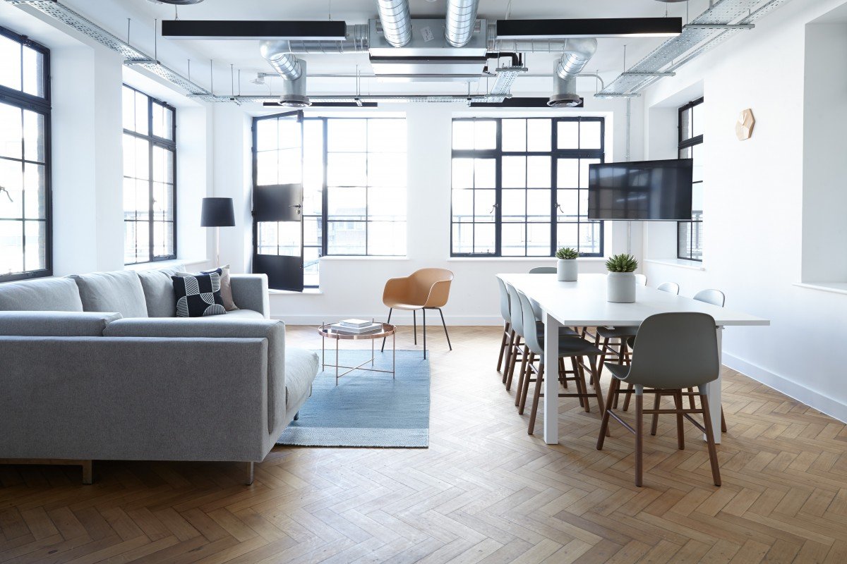 Modern open concept kitchen and living room interior